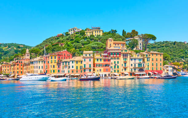 Panorama of Portofino Panorama of Portofino -  luxury resort on the Italian riviera in Liguria, Italy liguria photos stock pictures, royalty-free photos & images