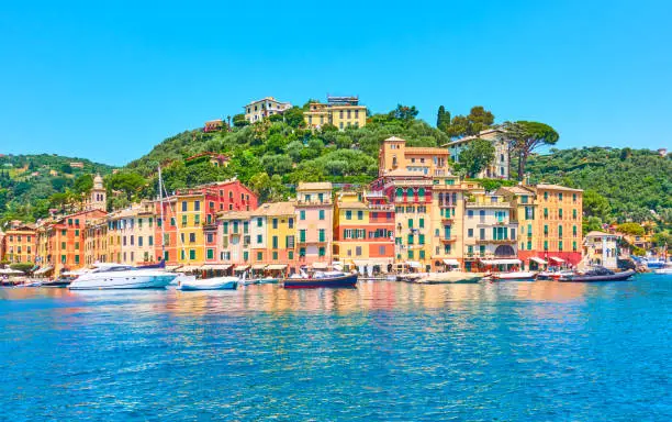 Panorama of Portofino -  luxury resort on the Italian riviera in Liguria, Italy