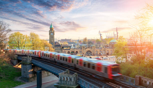 subway train at St. Pauli's Landungsbruecken