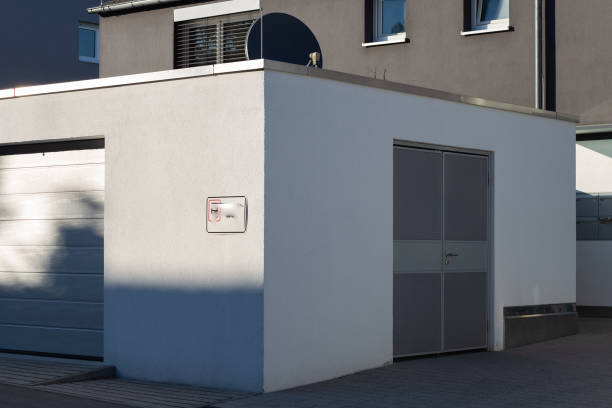 carport garage of entrace area modern houses stock photo