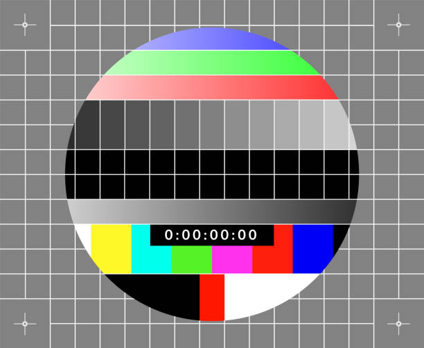 retro-test-chip-diagramm-muster, das für die tv-kalibrierung verwendet wurde. - testbild stock-grafiken, -clipart, -cartoons und -symbole