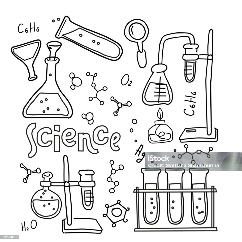 Colored Liquids In Tree Test Tubes In Rack Vector Outlined Sketch Icon ...