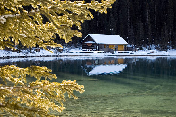 istock Winter Cabin and Clear Lake 116162836
