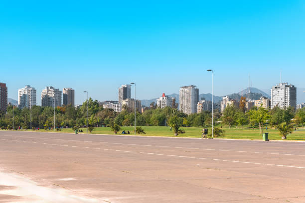 Santiago, Region Metropolitana, Chile - November 19, 2018: People enjoying a summer evening in Parque O'Higgins at downtown.