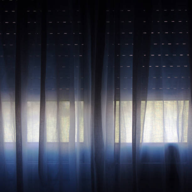 istock Light breaking through the window curtain of a dark room 1161638374