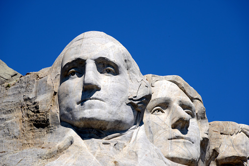close-up on president heads at mount rushmore