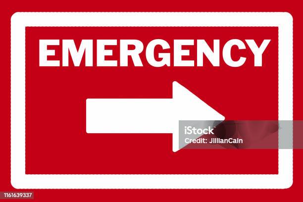 Emergency Sign With Arrow Stock Photo - Download Image Now - Emergency Room, Sign, Accidents and Disasters