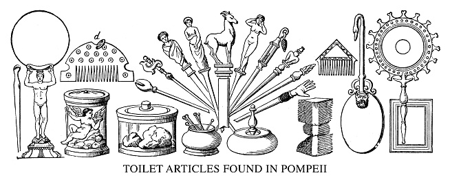 Toilet Articles Found in Pompeii - Scanned 1882 Engraving