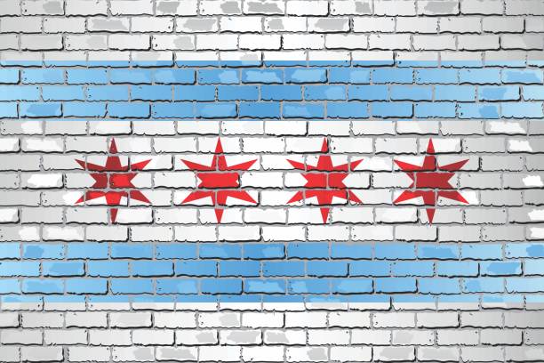 istock Shiny flag of Chicago on a brick wall 1161657129