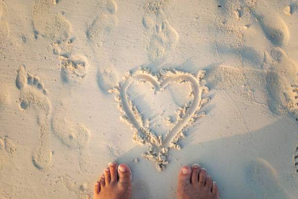 Heart shape on the beach beach, sand, heart shape, love emotion, isla san salvador stock pictures, royalty-free photos & images