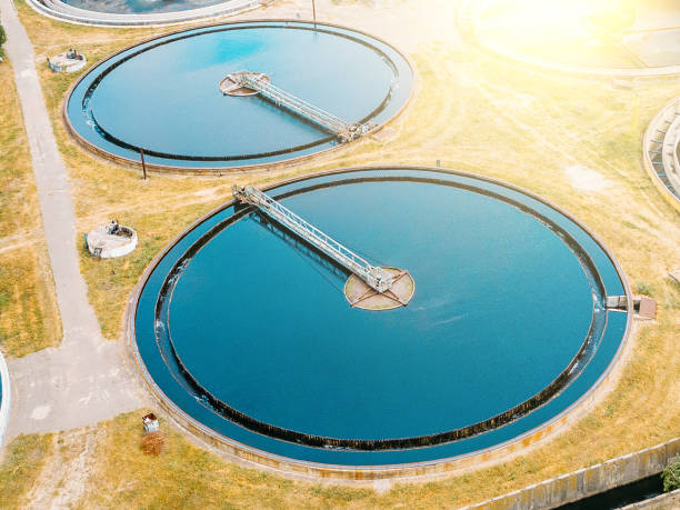 Purification Tanks Of Modern Wastewater Treatment Plant Aerial View From  Drone Stock Photo - Download Image Now - iStock