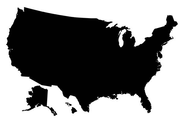 Black silhouette map of United States of America vector Black silhouette map of United States of America vector illustration american culture stock illustrations