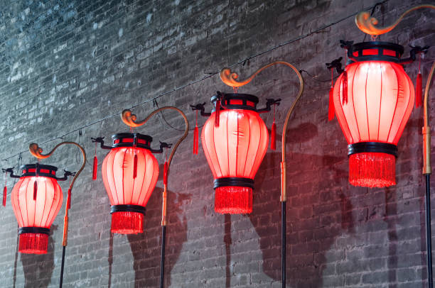 Red Chinese lanterns lit up at night