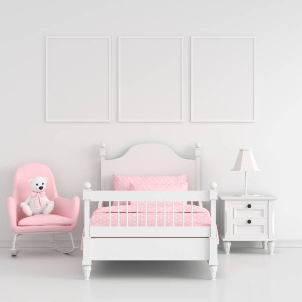 istock Three empty photo frame for mockup in child bedroom interior, 3D rendering 1161669078