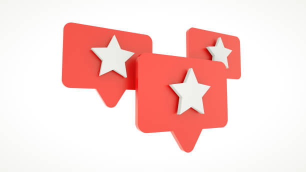 Social media notification favorite star icon in red rounded square pin isolated on white wall background with shadow 3D rendering sign