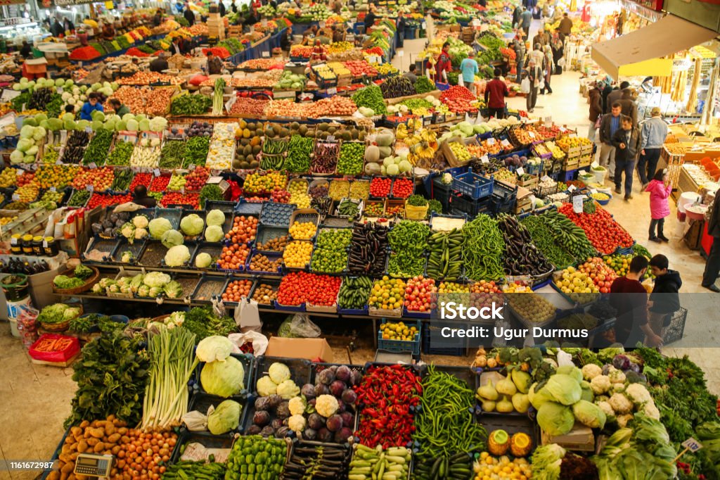 Local fruit and vegetable bazaar, Konya, Turkey Market - Retail Space Stock Photo