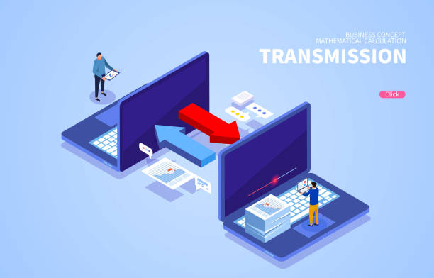 Internet network files transfer to each other Internet network files transfer to each other data transfer stock illustrations