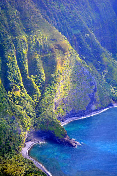 Maui hilltop crater only accessible by helicopter.Molokai Aerial from Helicopter View