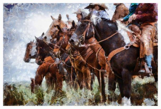 istock Ranchers on horses in Utah - digital photo manipulation 1161688557