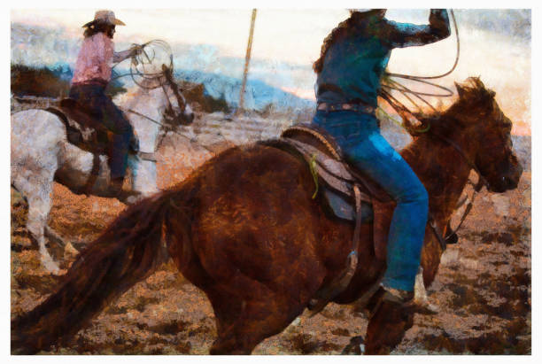 istock Team roping rodeo action - digital photo manipulation 1161688602