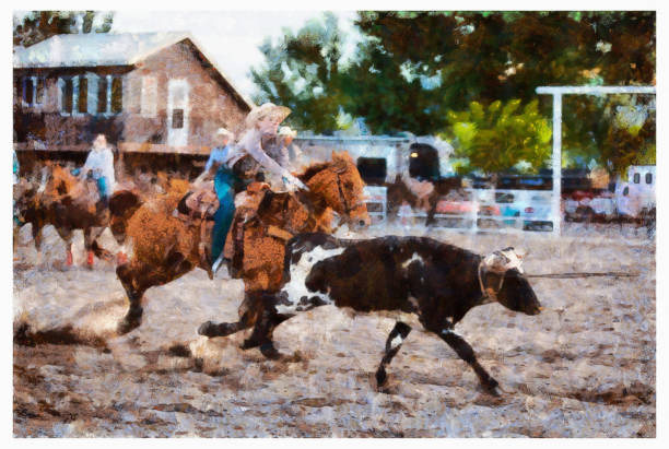 istock Team roping rodeo action - digital photo manipulation 1161688610