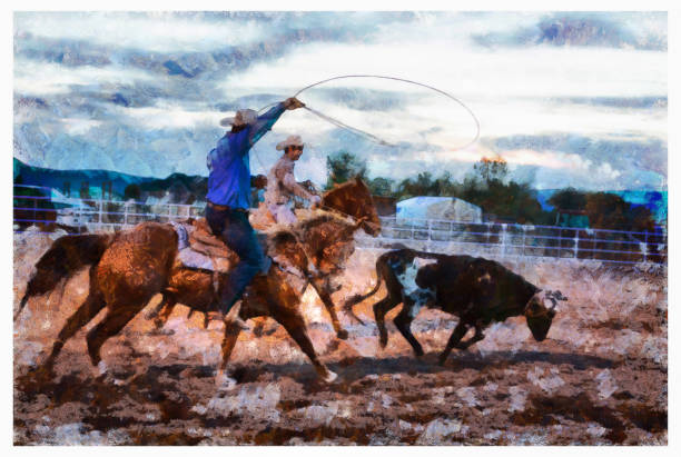 Nikon D70,1.500s,f7.1,16mm.  A cowboy drags a calf over to the area where it'll be branded.  Who wouldn't enjoy working under a sask sky??