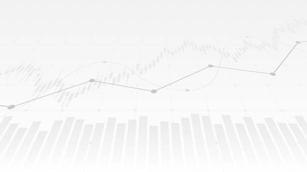 up-winkel abstrakte finanzdiagramm mit uptrend linie graph und kerze auf schwarz und weiß farbhintergrund - grau grafiken stock-grafiken, -clipart, -cartoons und -symbole