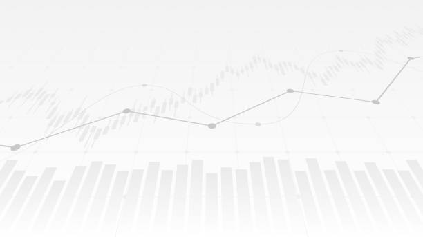 w górę kąt abstrakcyjny wykres finansowy z wykresem linii trendu wzrostowego i świecznikiem na czarno-białym tle kolorów - graph growth chart finance stock illustrations