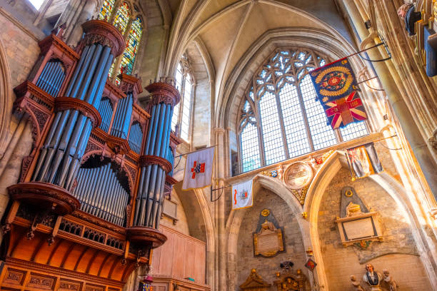 London, UK - May 22 2018: Southwark Cathedral has been a place of Christian worship for more than 1,000 years, but the architecure was reconstructed in late 19th-century