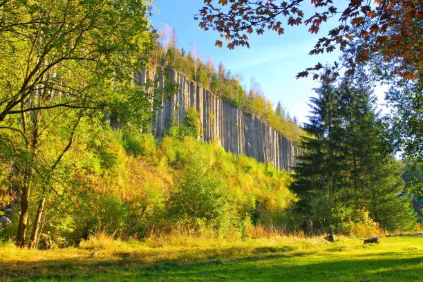 Scheibenberg basalt column in the Erzgebirge, Saxony
