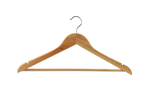 istock Wooden hanger for clothes isolated on white background 1161700045