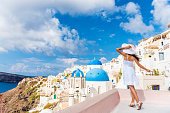Europe Tourist Travel Woman In Oia Santorini