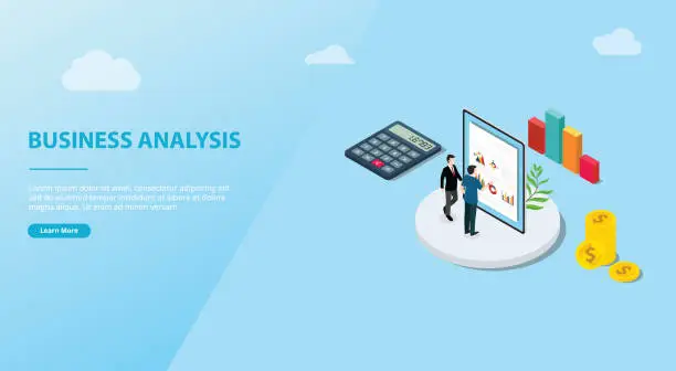 Vector illustration of business analysis isometric concept for website template banner space - vector
