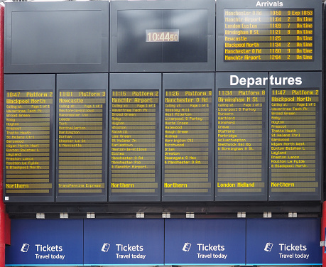 Arrivals and departures timetable at Liverpool Station