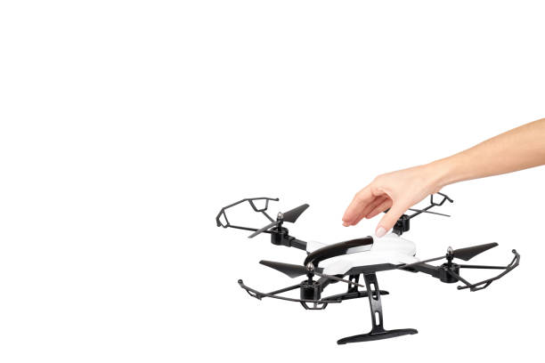 istock Hand with remote control drone, fun toy for kids, air sport game. 1161717561