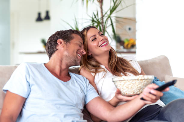 Romantic couple enjoying at home