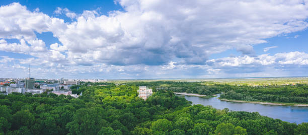 istock Gomel Park aerial view with clouds and river 1161718372