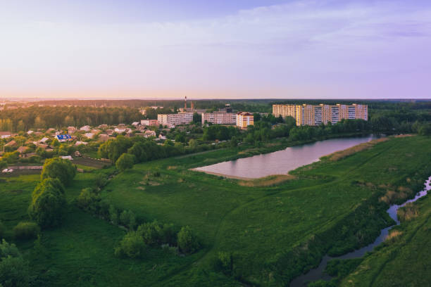 istock Belarusian fields and lakes near the city view from a height 1161718421