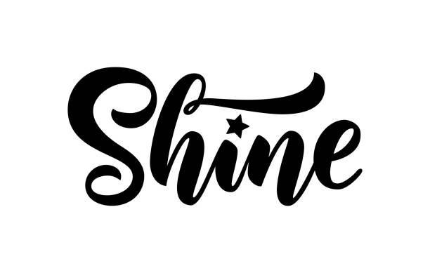 Shine. Hand drawn brush lettering word Vector illustration. Inspirational design for print on tee, card Shine hand drawn brush lettering black word on white background. Vector illustration with stars. Inspirational design for print on tee, card, banner, poster, hoody. Modern calligraphy sketch style word cool stock illustrations