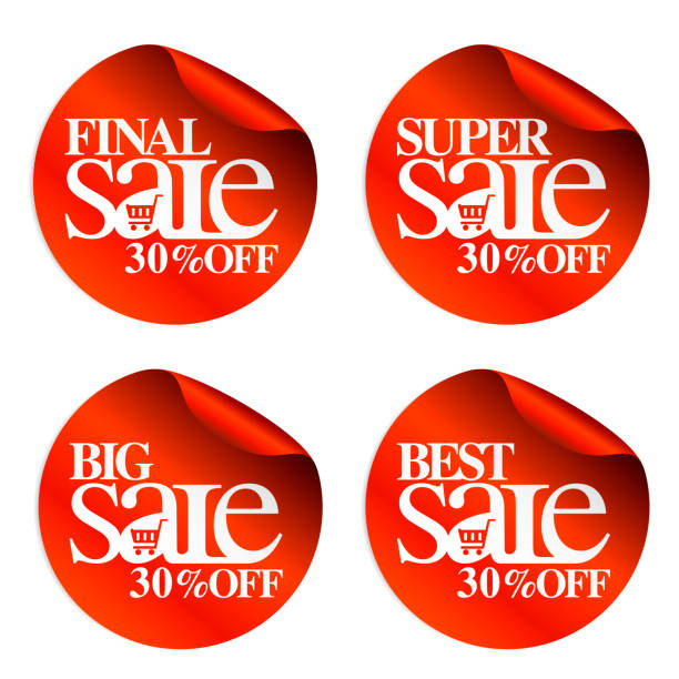 빨간 판매 스티커 최종,슈퍼, 큰, 최고의 30 % 쇼핑 카트 - car vector incentive customer stock illustrations