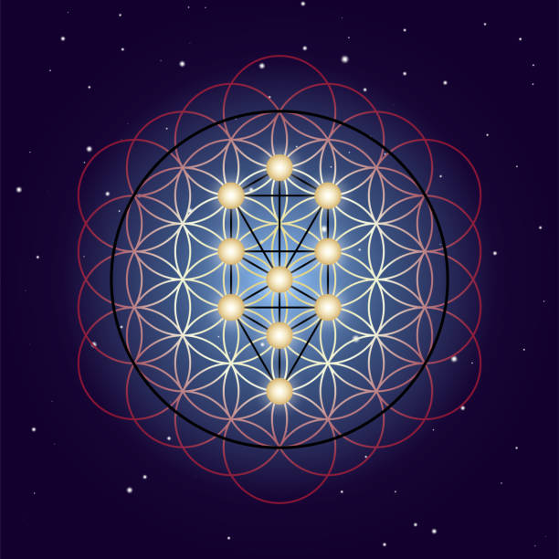 istock Flower and Tree of Life, sacred geometry on starry sky background. 1161725025