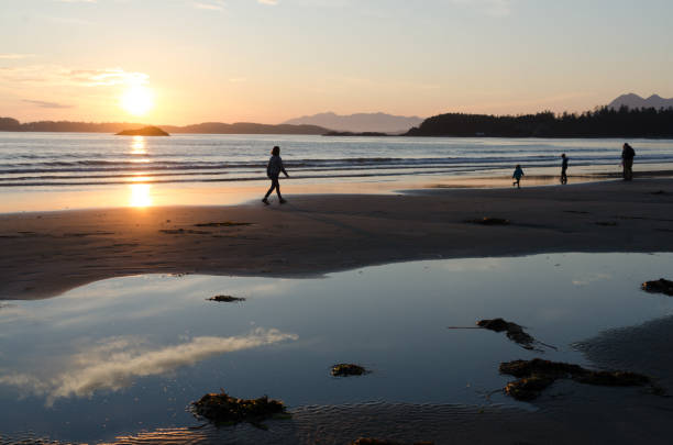 Family enjoying Sunset at Chesterman beach Family enjoying in Tofino, British Columbia