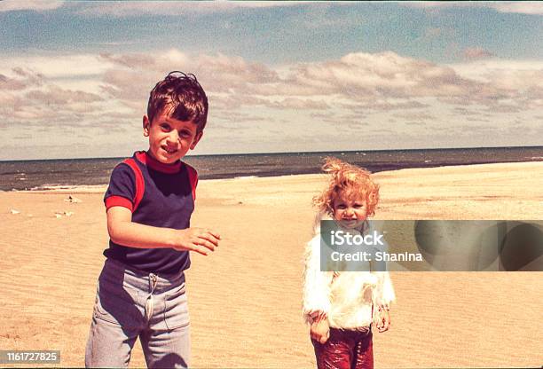 Cold Day At The Beach Stock Photo - Download Image Now - Photography, Family, Retro Style