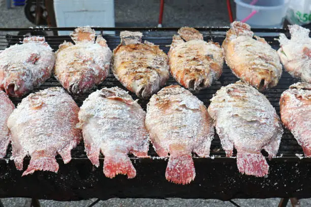 Photo of Salted Fish on the Charcoal Grill at the Street Market - Thai Food