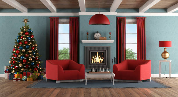 Living room with Christmas tree and fireplace Living room with Christmas tree, fireplace, gift and red armchair - 3d rendering
Room does not exist in reality, Property model is not necessary gold desk lamp stock pictures, royalty-free photos & images