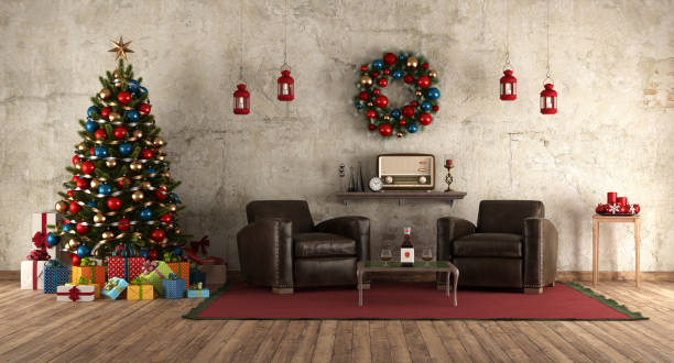 istock Waiting Christmas in a room in retro style 1161731273