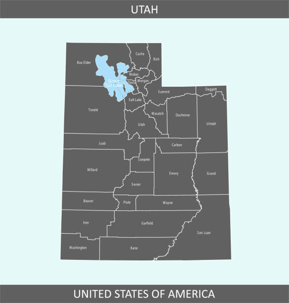 illustrazioni stock, clip art, cartoni animati e icone di tendenza di mappa della contea dello utah - salt lake city illustrations