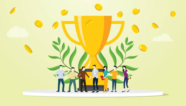 istock team people success business with big golden trophy and modern flat style with green background - vector 1161733872
