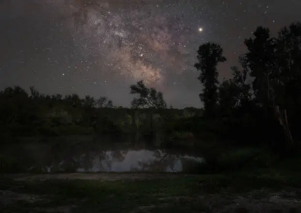 Photo of Milky Way over the river Odra in a Croatian region called Turopolje not far from Zagreb