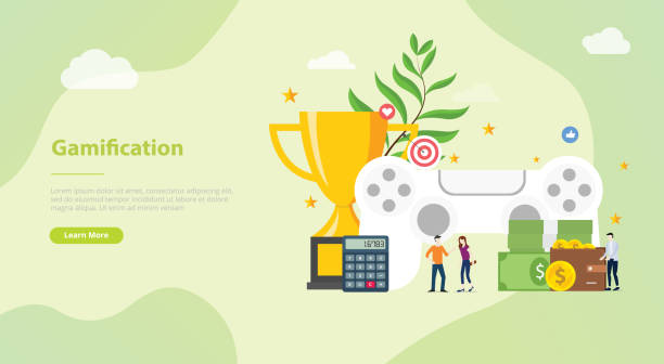 gamification life concept for website template banner or landing homepage with modern flat style - vector gamification life concept for website template banner or landing homepage with modern flat style - vector illustration gamification badge stock illustrations
